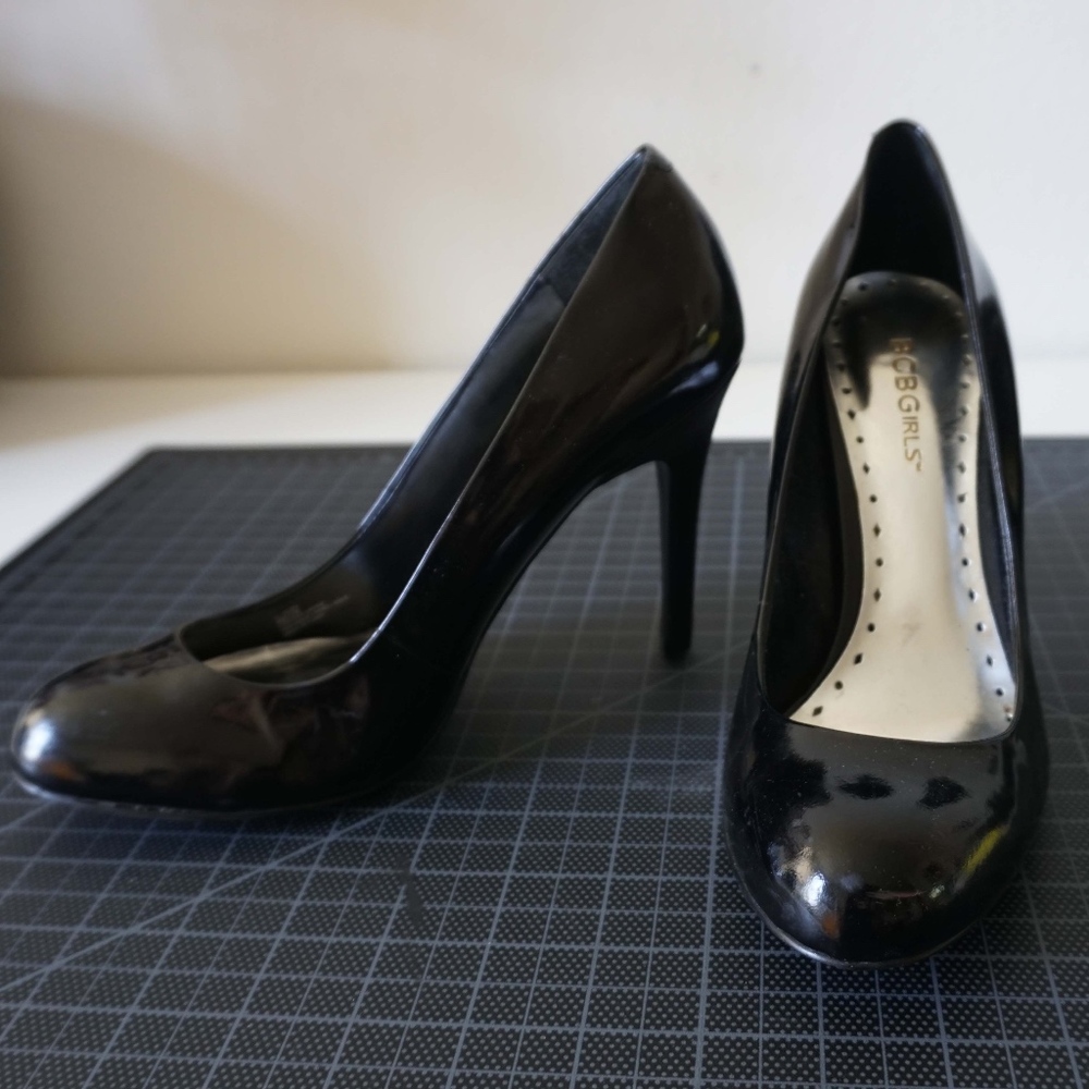 Black patent leather heels